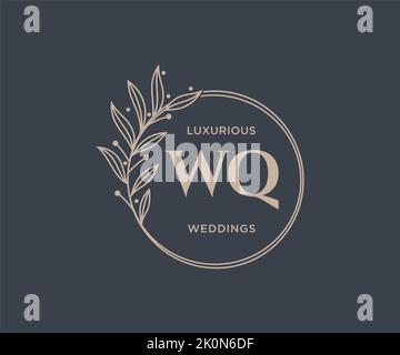 WQ Initials letter Wedding monogram logos template, hand drawn modern minimalistic and floral templates for Invitation cards, Save the Date, elegant Stock Vector