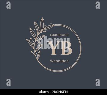 YB Initials letter Wedding monogram logos template, hand drawn modern minimalistic and floral templates for Invitation cards, Save the Date, elegant Stock Vector