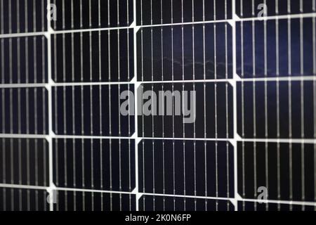 Close up of monocrystalline silicon solar panel. Selective focus. Stock Photo