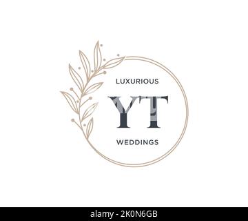 YT Initials letter Wedding monogram logos template, hand drawn modern minimalistic and floral templates for Invitation cards, Save the Date, elegant Stock Vector