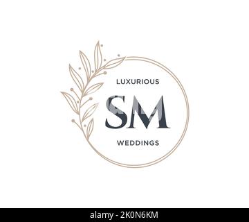 SM Initials letter Wedding monogram logos template, hand drawn modern minimalistic and floral templates for Invitation cards, Save the Date, elegant Stock Vector