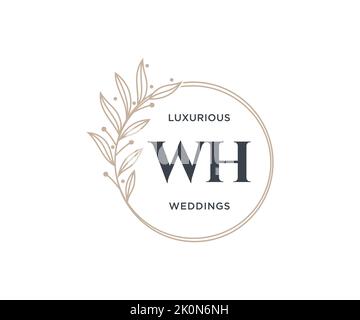 WH Initials letter Wedding monogram logos template, hand drawn modern minimalistic and floral templates for Invitation cards, Save the Date, elegant Stock Vector