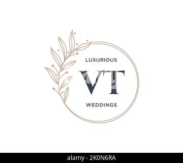 VT Initials letter Wedding monogram logos template, hand drawn modern minimalistic and floral templates for Invitation cards, Save the Date, elegant Stock Vector