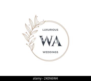 WA Initials letter Wedding monogram logos template, hand drawn modern minimalistic and floral templates for Invitation cards, Save the Date, elegant Stock Vector