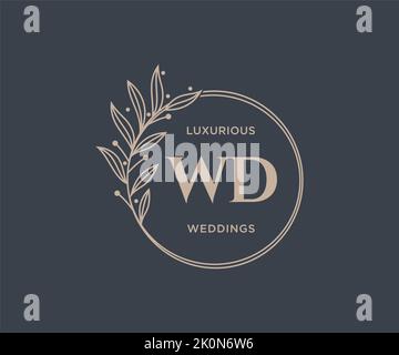 WD Initials letter Wedding monogram logos template, hand drawn modern minimalistic and floral templates for Invitation cards, Save the Date, elegant Stock Vector