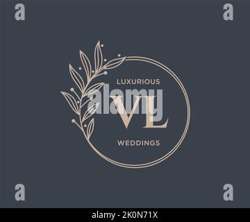 VL Initials letter Wedding monogram logos template, hand drawn modern minimalistic and floral templates for Invitation cards, Save the Date, elegant Stock Vector