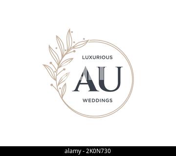 AU Initials letter Wedding monogram logos template, hand drawn modern minimalistic and floral templates for Invitation cards, Save the Date, elegant Stock Vector