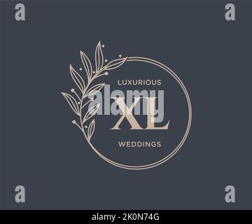 XL Initials letter Wedding monogram logos template, hand drawn modern minimalistic and floral templates for Invitation cards, Save the Date, elegant Stock Vector