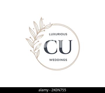CU Initials letter Wedding monogram logos template, hand drawn modern minimalistic and floral templates for Invitation cards, Save the Date, elegant Stock Vector