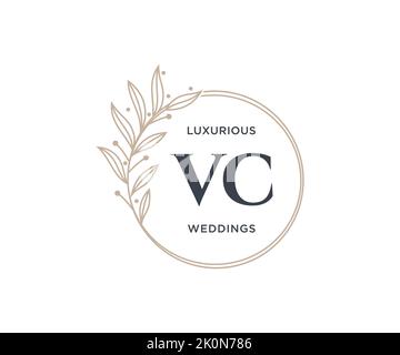 VC Initials letter Wedding monogram logos template, hand drawn modern minimalistic and floral templates for Invitation cards, Save the Date, elegant Stock Vector