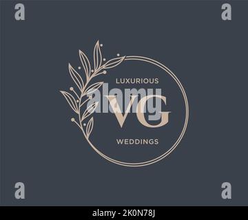 VG Initials letter Wedding monogram logos template, hand drawn modern minimalistic and floral templates for Invitation cards, Save the Date, elegant Stock Vector
