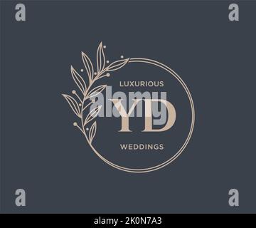 YD Initials letter Wedding monogram logos template, hand drawn modern minimalistic and floral templates for Invitation cards, Save the Date, elegant Stock Vector