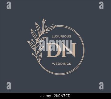 DN Initials letter Wedding monogram logos template, hand drawn modern minimalistic and floral templates for Invitation cards, Save the Date, elegant Stock Vector