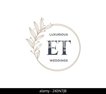 ET Initials letter Wedding monogram logos template, hand drawn modern minimalistic and floral templates for Invitation cards, Save the Date, elegant Stock Vector