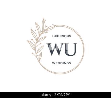 WU Initials letter Wedding monogram logos template, hand drawn modern minimalistic and floral templates for Invitation cards, Save the Date, elegant Stock Vector