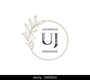 UJ Initials letter Wedding monogram logos template, hand drawn modern minimalistic and floral templates for Invitation cards, Save the Date, elegant Stock Vector