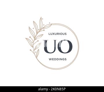 UO Initials letter Wedding monogram logos template, hand drawn modern minimalistic and floral templates for Invitation cards, Save the Date, elegant Stock Vector