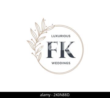 FK Initials letter Wedding monogram logos template, hand drawn modern minimalistic and floral templates for Invitation cards, Save the Date, elegant Stock Vector