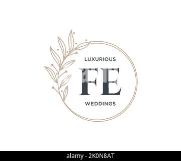 FE Initials letter Wedding monogram logos template, hand drawn modern minimalistic and floral templates for Invitation cards, Save the Date, elegant Stock Vector