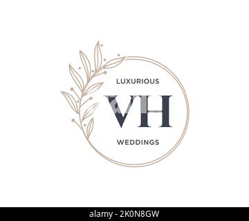 VH Initials letter Wedding monogram logos template, hand drawn modern minimalistic and floral templates for Invitation cards, Save the Date, elegant Stock Vector