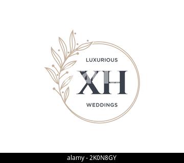 XH Initials letter Wedding monogram logos template, hand drawn modern minimalistic and floral templates for Invitation cards, Save the Date, elegant Stock Vector