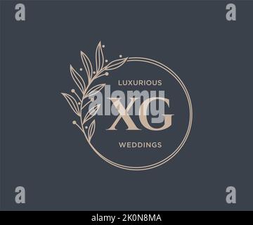 XG Initials letter Wedding monogram logos template, hand drawn modern minimalistic and floral templates for Invitation cards, Save the Date, elegant Stock Vector