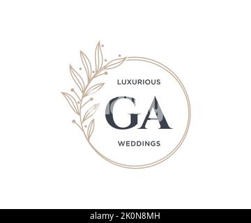 GA Initials letter Wedding monogram logos template, hand drawn modern minimalistic and floral templates for Invitation cards, Save the Date, elegant Stock Vector