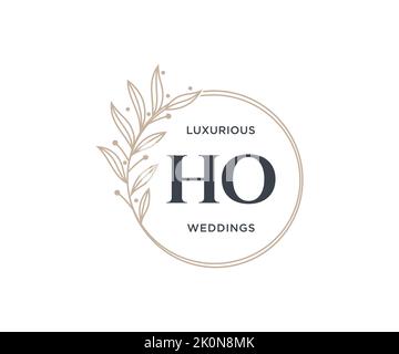 HO Initials letter Wedding monogram logos template, hand drawn modern minimalistic and floral templates for Invitation cards, Save the Date, elegant Stock Vector
