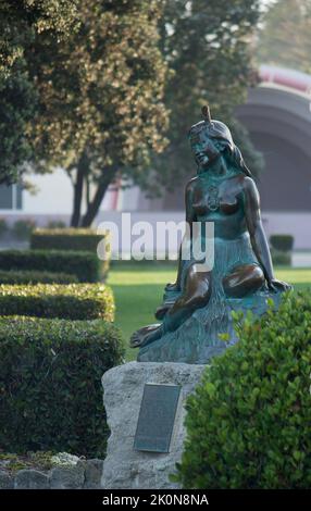 Napier, New Zealand -November 16th 2013: Pania of the reef statue at dusk. Stock Photo