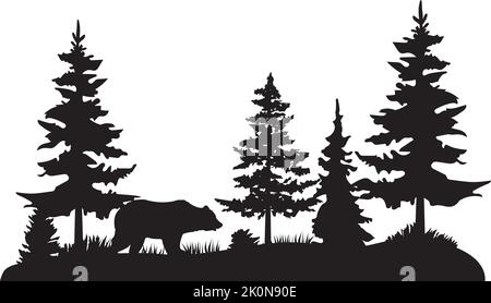 vector illustration of a bear in the pine forest. Stock Vector