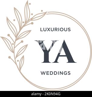 YA Initials letter Wedding monogram logos template, hand drawn modern minimalistic and floral templates for Invitation cards, Save the Date, elegant Stock Vector