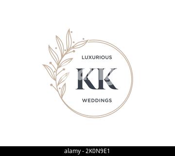 KK Initials letter Wedding monogram logos template, hand drawn modern minimalistic and floral templates for Invitation cards, Save the Date, elegant Stock Vector