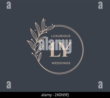 LY Initials letter Wedding monogram logos template, hand drawn modern minimalistic and floral templates for Invitation cards, Save the Date, elegant Stock Vector