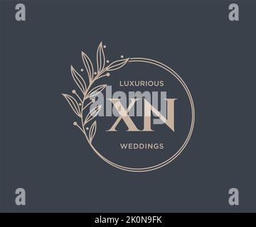 XN Initials letter Wedding monogram logos template, hand drawn modern minimalistic and floral templates for Invitation cards, Save the Date, elegant Stock Vector