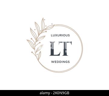 LT Initials letter Wedding monogram logos template, hand drawn modern minimalistic and floral templates for Invitation cards, Save the Date, elegant Stock Vector