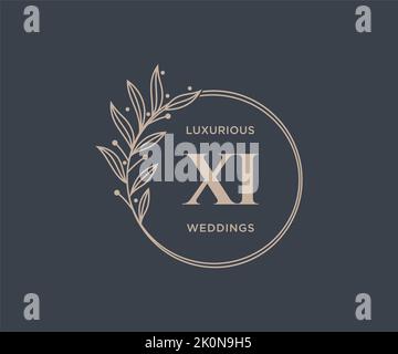 XI Initials letter Wedding monogram logos template, hand drawn modern minimalistic and floral templates for Invitation cards, Save the Date, elegant Stock Vector