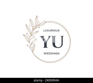 YU Initials letter Wedding monogram logos template, hand drawn modern minimalistic and floral templates for Invitation cards, Save the Date, elegant Stock Vector