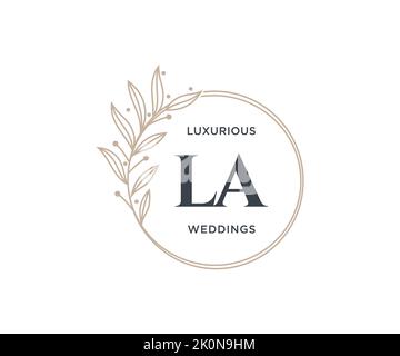 LA Initials letter Wedding monogram logos template, hand drawn modern minimalistic and floral templates for Invitation cards, Save the Date, elegant Stock Vector