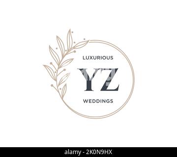 YZ Initials letter Wedding monogram logos template, hand drawn modern minimalistic and floral templates for Invitation cards, Save the Date, elegant Stock Vector