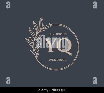 YQ Initials letter Wedding monogram logos template, hand drawn modern minimalistic and floral templates for Invitation cards, Save the Date, elegant Stock Vector