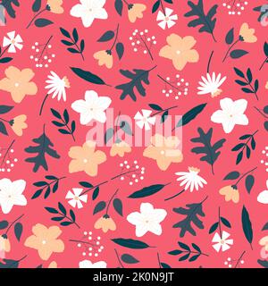 Artistic ornate floral seamless pattern design of abstract colorful flowers and leaves. Stylish repeating texture background Stock Vector