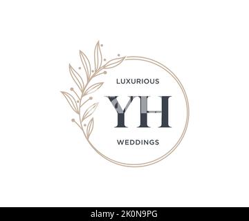 YH Initials letter Wedding monogram logos template, hand drawn modern minimalistic and floral templates for Invitation cards, Save the Date, elegant Stock Vector