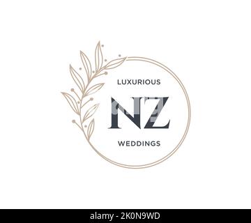 NZ Initials letter Wedding monogram logos template, hand drawn modern minimalistic and floral templates for Invitation cards, Save the Date, elegant Stock Vector