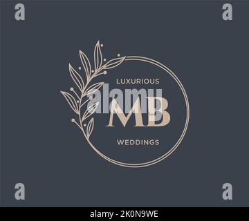 MB Initials letter Wedding monogram logos template, hand drawn modern minimalistic and floral templates for Invitation cards, Save the Date, elegant Stock Vector