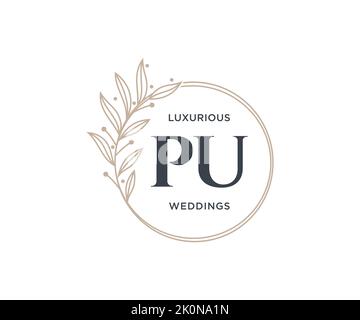 PU Initials letter Wedding monogram logos template, hand drawn modern minimalistic and floral templates for Invitation cards, Save the Date, elegant Stock Vector