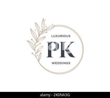 PK Initials letter Wedding monogram logos template, hand drawn modern minimalistic and floral templates for Invitation cards, Save the Date, elegant Stock Vector
