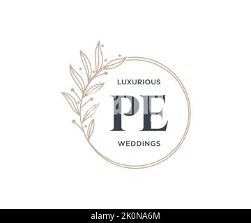 PE Initials letter Wedding monogram logos template, hand drawn modern minimalistic and floral templates for Invitation cards, Save the Date, elegant Stock Vector