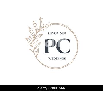 PC Initials letter Wedding monogram logos template, hand drawn modern minimalistic and floral templates for Invitation cards, Save the Date, elegant Stock Vector