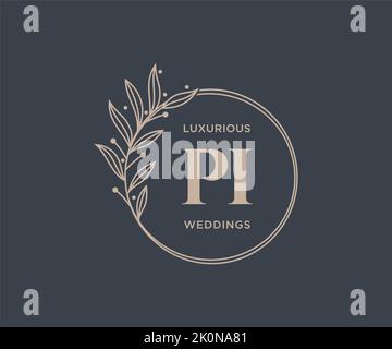 PI Initials letter Wedding monogram logos template, hand drawn modern minimalistic and floral templates for Invitation cards, Save the Date, elegant Stock Vector