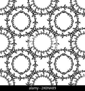 Circular floral ornaments. Seamless abstract pattern. Black and white. Vector illustration. Stock Vector